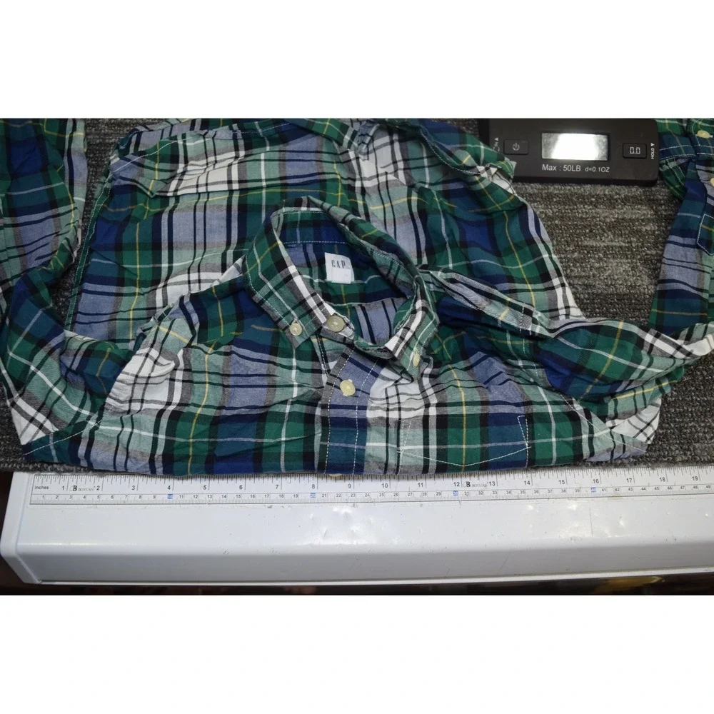 Gap Kids Blue Green White Check Plaid Long Sleeve Button Down Shirt BOYS 8 M